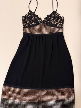 Theory Black and Nude Lace-Trim Mini Dress